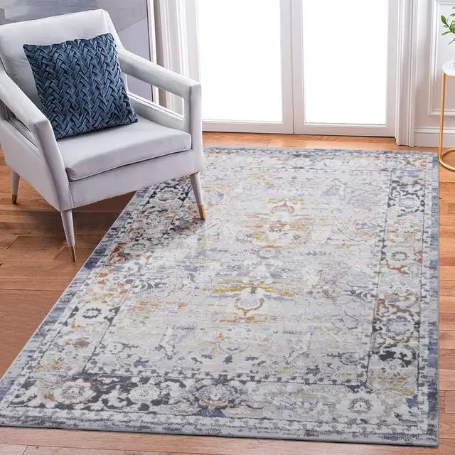 Main image of Ultra-Soft 0.28 Inches Medium Pile Height Area Rug, Safety Anti-Skid Rug for Living Room, Bedroom, Dining Room, Farmhouse, Home Office (8X10 Ivory+Grey)