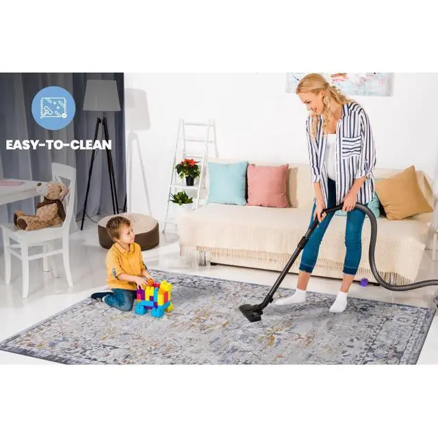 Alt view image 5 of 7 - Ultra-Soft 0.28 Inches Medium Pile Height Area Rug, Safety Anti-Skid Rug for Living Room, Bedroom, Dining Room, Farmhouse, Home Office (6X9 Ivory+Grey)