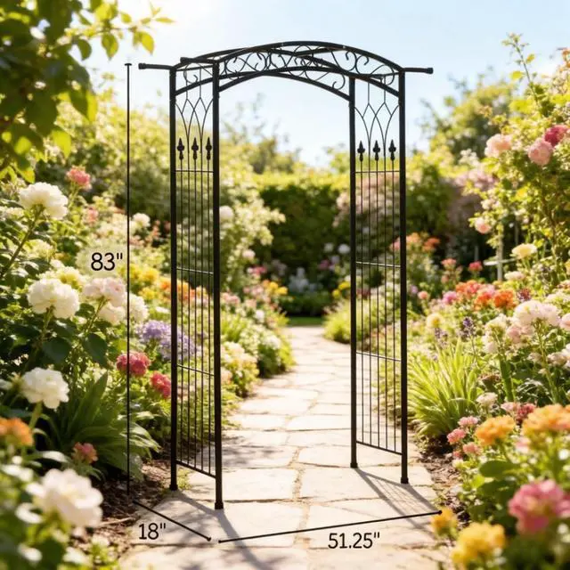 Alt view image 5 of 7 - Wedding Arch Arbor with Powder-Coated Metal Tubing for Party, Ceremony, Events, Outdoor Walkway Arbor with Ground Stakes and Extension Bars for Growing Flowers, Plants