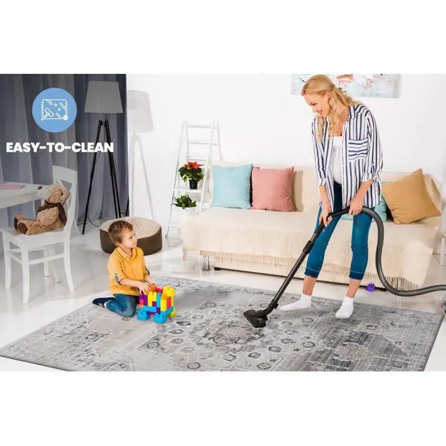 Alt view image 5 of 7 - Low Pile Indoor Doormat Rug, Modern Cream Area Rug with Easy Maintenance & Durable Ideal for Entryway, Bedroom, Living Room, Laundry Room, Dining Room (6X9 Cream)