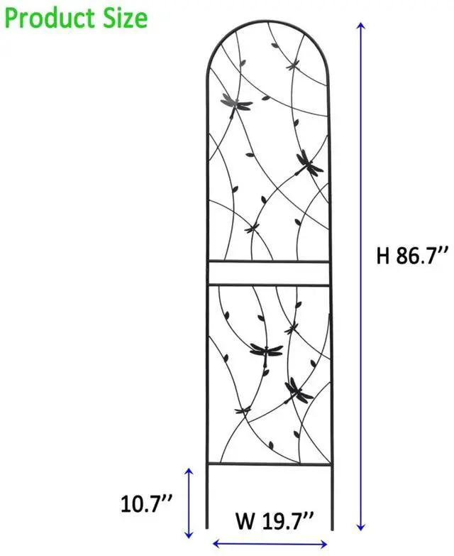 Alt view image 3 of 7 - Metal Garden Trellis with Ground Stakes and Dragonfly Deco for Backyard, Lawn, Outdoor Tall Fence Trellis Panels with Iron Frame for Growing Flowers, Plants, Vines (4 Pack-H86'')