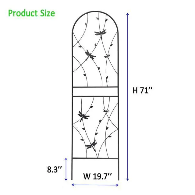 Alt view image 2 of 7 - Metal Garden Trellis with Ground Stakes and Dragonfly Deco for Backyard, Lawn, Outdoor Tall Fence Trellis Panels with Iron Frame for Growing Flowers, Plants, Vines (4 Pack-H71'')