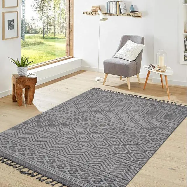 Alt view image 2 of 7 - Medium Pile Height Rugs with 0.28 Inches Thickness for Living Room Decor, Modern Design Ultra Soft Area Rugs for Bedroom Indoor Floor (6X9 Grey/White)