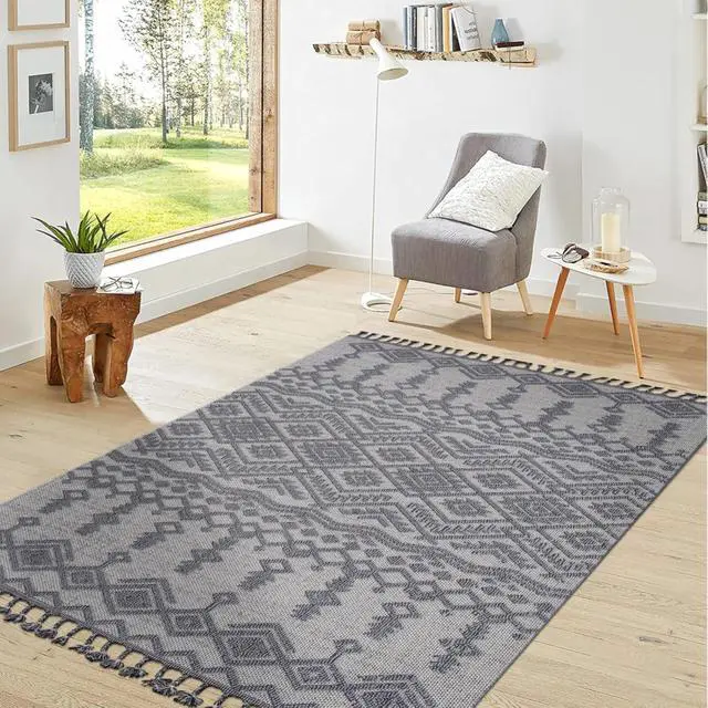Alt view image 2 of 7 - Traditional Indoor Stain Resistant Non-Shedding Area Rug for Living Room, Dining Room, Bedroom, Entryway, Nursery, Dorm Room, Study, Home Office (8X10 White/Gray)
