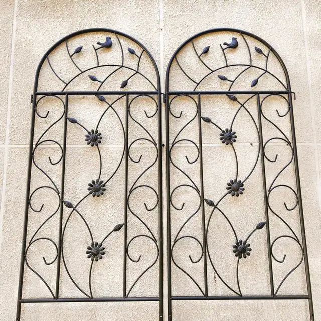 Alt view image 4 of 7 - Metal Garden Trellis with Flowers and Birds Deco for Backyard, Lawn, Patio, Outdoor Decorative Trellis Panels with Galvanized Round Pipe for Growing Flowers, Plants (4 Pack)