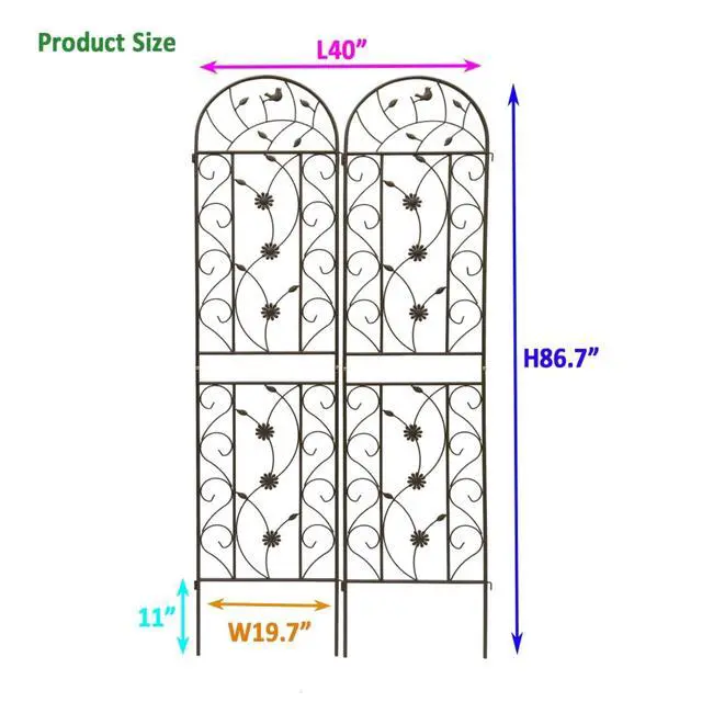 Alt view image 4 of 7 - Metal Garden Trellis with Flowers and Birds Deco for Backyard, Lawn, Patio, Outdoor Decorative Trellis Panels with Galvanized Round Pipe for Growing Flowers, Plants (2 Pack)