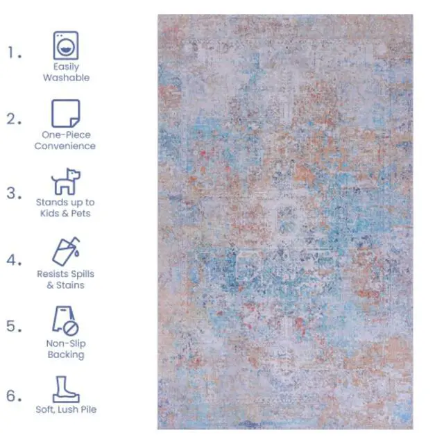 Alt view image 5 of 7 - Stylish Design Area Rugs with Low Pile Height for Living Room, Low Pile Non-Slip Soft Print Pattern Rug for Bedroom Kitchen Dining Room Entryway (8x10)