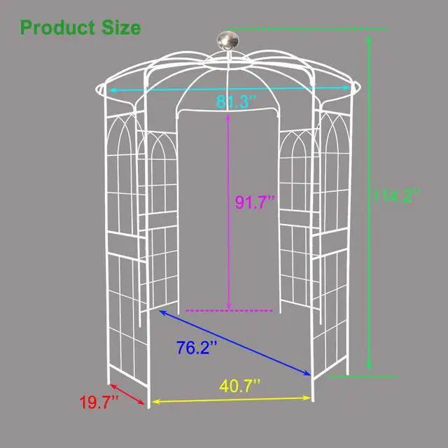 Alt view image 3 of 7 - Spacious Metal Garden Arch with Birdcage Shape for Wedding, Ceremony, Party, Outdoor Pergola Pavilion with Ground Stakes and Iron Frame for Backyard, Lawn, Poolside (Cream White)