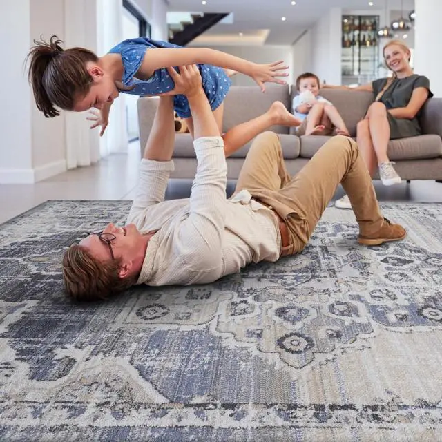 Alt view image 3 of 7 - Home Décor Farmhouse Primitive Doormat Rugs, Indoor Area Rugs with 0.28 Inches Pile Thickness for Entryway Bedroom Living Room Laundry Room (5X7 Cream+Blue)