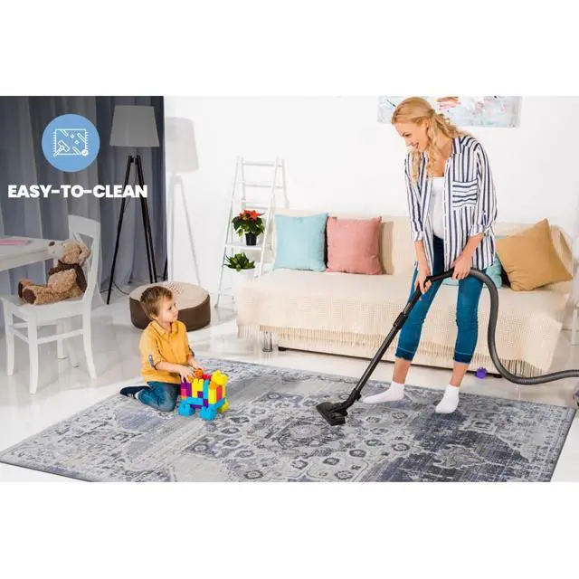 Alt view image 5 of 7 - Home Décor Farmhouse Primitive Doormat Rugs, Indoor Area Rugs with 0.28 Inches Pile Thickness for Entryway Bedroom Living Room Laundry Room (5X7 Cream+Blue)