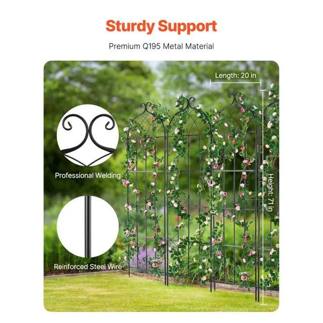 Alt view image 2 of 7 - 4 Pieces Outdoor Garden Trellis with Steel Wire and Ground Stakes for Growing Flowers, Plants, Metal Rose Trellis with Iron Frame for Backyard, Lawn, Garden, Park