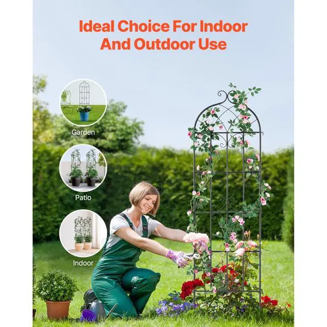 Alt view image 6 of 7 - 4 Pieces Outdoor Garden Trellis with Steel Wire and Ground Stakes for Growing Flowers, Plants, Metal Rose Trellis with Iron Frame for Backyard, Lawn, Garden, Park
