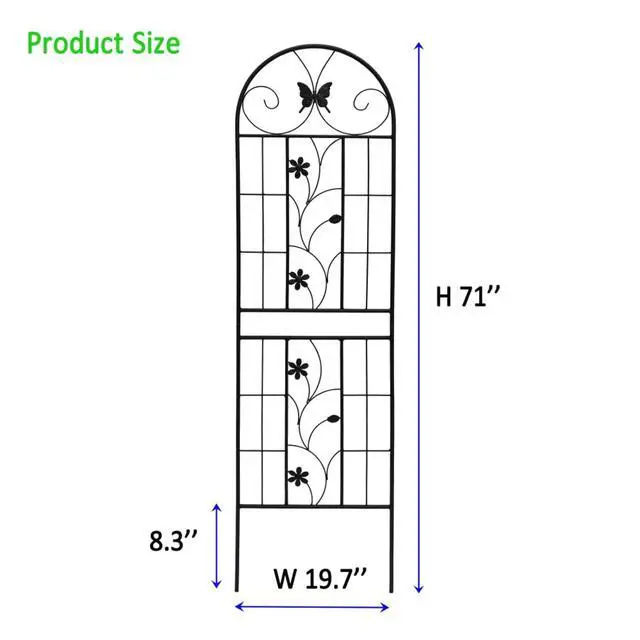 Alt view image 2 of 7 - Metal Garden Trellis with Butterfly and Flower Deco for Backyard, Lawn, Park, Outdoor Plant Support with Iron Frame for Growing Flowers, Plants, Vegetables (4 Pack)