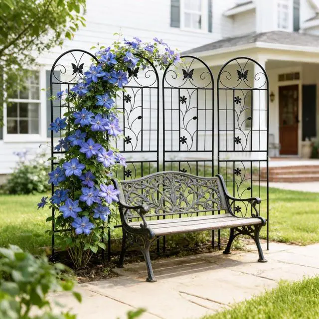 Alt view image 4 of 7 - Metal Garden Trellis with Butterfly and Flower Deco for Backyard, Lawn, Park, Outdoor Plant Support with Iron Frame for Growing Flowers, Plants, Vegetables (4 Pack)