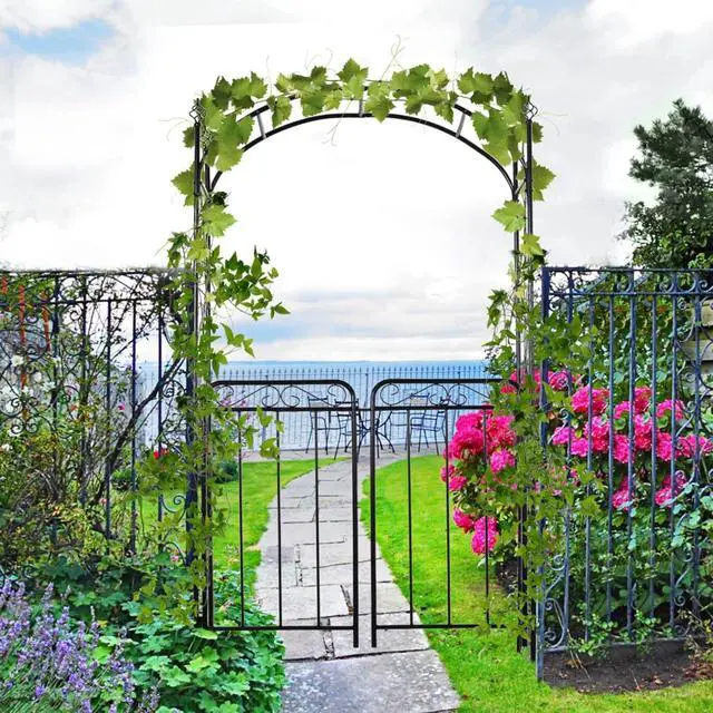Main image of Garden Arch Arbor with Gate for Wedding, Ceremony, Party, Outdoor Archway Garden Arbour Trellis with Elegant Pattern and Steel Frame for Growing Flowers, Plants, Vines