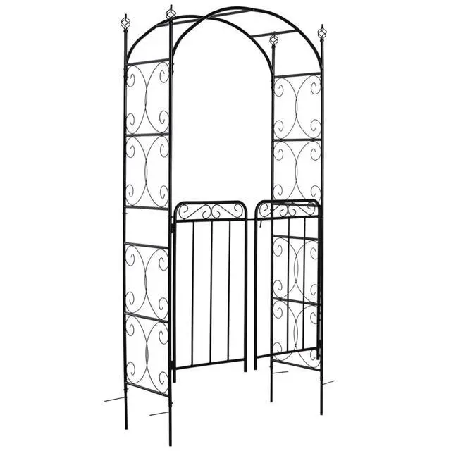 Alt view image 2 of 7 - Garden Arch Arbor with Gate for Wedding, Ceremony, Party, Outdoor Archway Garden Arbour Trellis with Elegant Pattern and Steel Frame for Growing Flowers, Plants, Vines