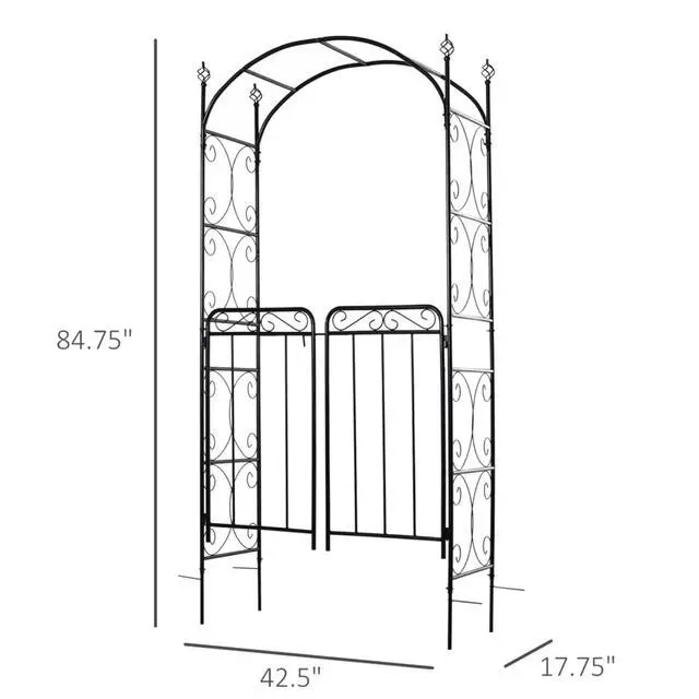 Alt view image 3 of 7 - Garden Arch Arbor with Gate for Wedding, Ceremony, Party, Outdoor Archway Garden Arbour Trellis with Elegant Pattern and Steel Frame for Growing Flowers, Plants, Vines