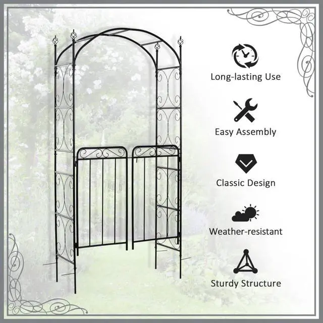 Alt view image 4 of 7 - Garden Arch Arbor with Gate for Wedding, Ceremony, Party, Outdoor Archway Garden Arbour Trellis with Elegant Pattern and Steel Frame for Growing Flowers, Plants, Vines