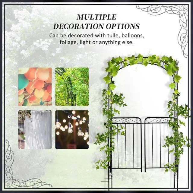 Alt view image 5 of 7 - Garden Arch Arbor with Gate for Wedding, Ceremony, Party, Outdoor Archway Garden Arbour Trellis with Elegant Pattern and Steel Frame for Growing Flowers, Plants, Vines