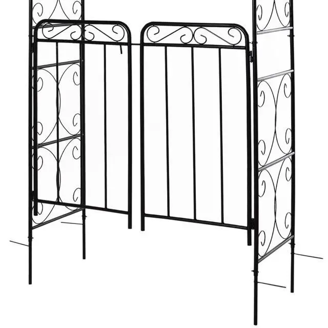 Alt view image 7 of 7 - Garden Arch Arbor with Gate for Wedding, Ceremony, Party, Outdoor Archway Garden Arbour Trellis with Elegant Pattern and Steel Frame for Growing Flowers, Plants, Vines