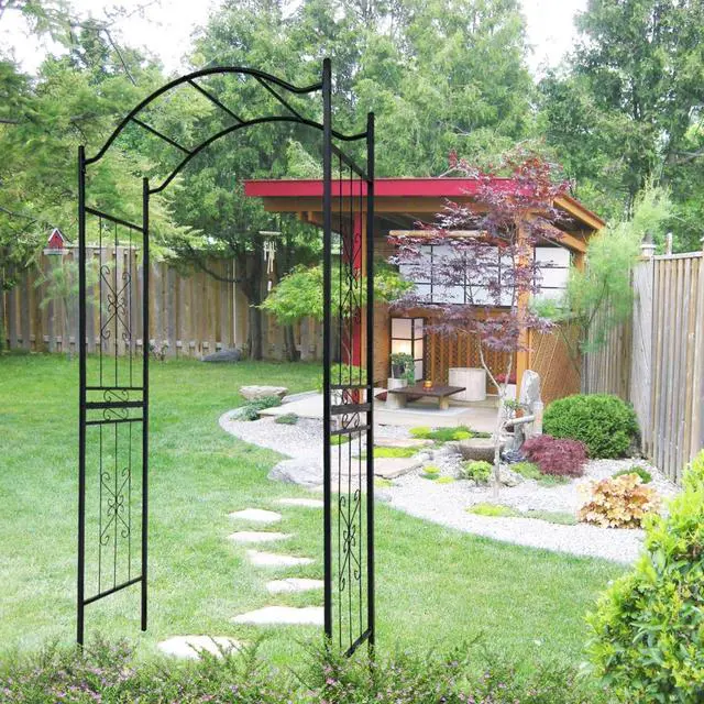Main image of Metal Garden Arch with Sturdy Iron Frame and Classic Design for Backyard, Lawn, Outdoor Archway with 4 Groud Stake and Long-Lasting Powder-Coated Finish for Growing Flowers, Plants,Vines