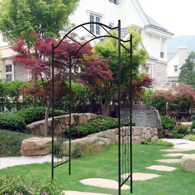 Alt view image 2 of 7 - Metal Garden Arch with Sturdy Iron Frame and Classic Design for Backyard, Lawn, Outdoor Archway with 4 Groud Stake and Long-Lasting Powder-Coated Finish for Growing Flowers, Plants,Vines