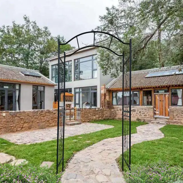 Alt view image 3 of 7 - Metal Garden Arch with Sturdy Iron Frame and Classic Design for Backyard, Lawn, Outdoor Archway with 4 Groud Stake and Long-Lasting Powder-Coated Finish for Growing Flowers, Plants,Vines