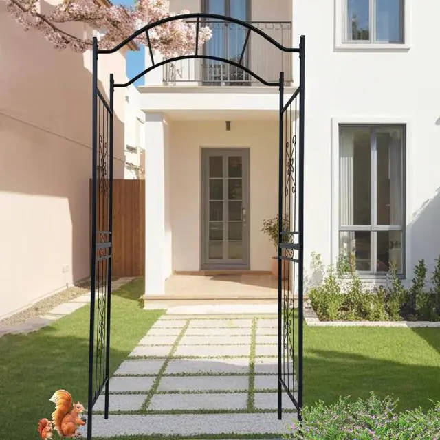 Alt view image 4 of 7 - Metal Garden Arch with Sturdy Iron Frame and Classic Design for Backyard, Lawn, Outdoor Archway with 4 Groud Stake and Long-Lasting Powder-Coated Finish for Growing Flowers, Plants,Vines