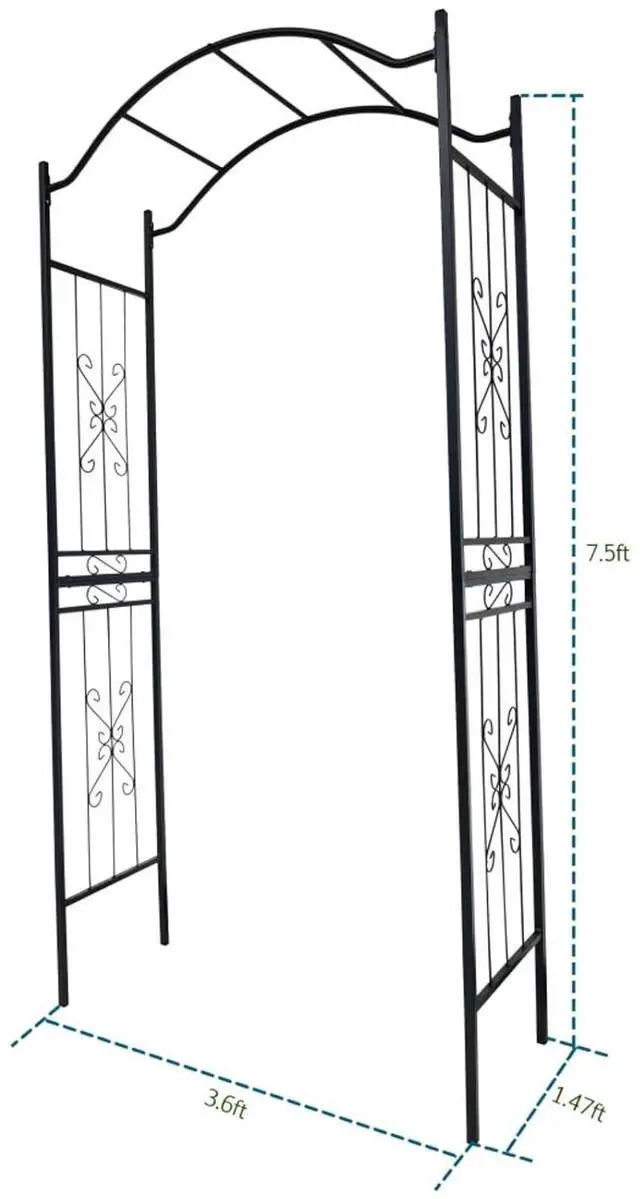 Alt view image 5 of 7 - Metal Garden Arch with Sturdy Iron Frame and Classic Design for Backyard, Lawn, Outdoor Archway with 4 Groud Stake and Long-Lasting Powder-Coated Finish for Growing Flowers, Plants,Vines