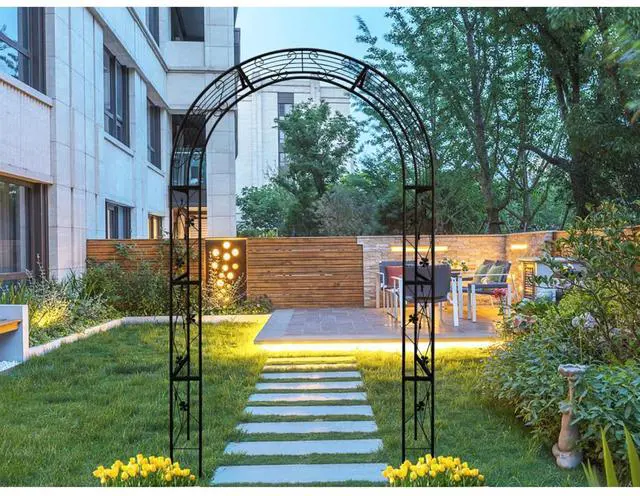 Main image of Garden Arch Trellis with Decorative Flower Pattern for Growing Flowers, Plants, Outdoor Metal Archway Garden Decor with Iron Frame for Wedding, Party, Events
