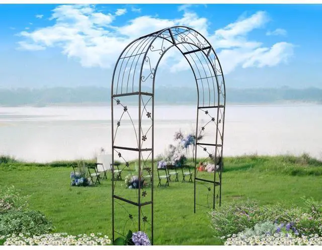 Alt view image 3 of 7 - Garden Arch Trellis with Decorative Flower Pattern for Growing Flowers, Plants, Outdoor Metal Archway Garden Decor with Iron Frame for Wedding, Party, Events