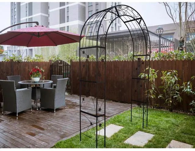Alt view image 4 of 7 - Garden Arch Trellis with Decorative Flower Pattern for Growing Flowers, Plants, Outdoor Metal Archway Garden Decor with Iron Frame for Wedding, Party, Events