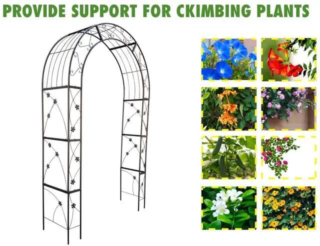 Alt view image 5 of 7 - Garden Arch Trellis with Decorative Flower Pattern for Growing Flowers, Plants, Outdoor Metal Archway Garden Decor with Iron Frame for Wedding, Party, Events