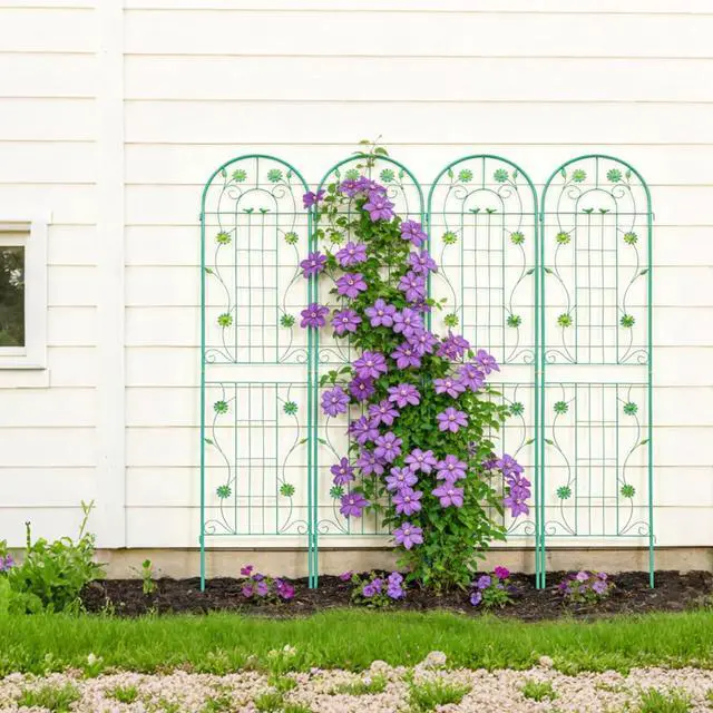 Main image of Metal Grid Panels with Beautiful Flowers Pattern for Climbing Flowers, Plants, Outdoor Metal Trellis with Iron Frame for Backyard, Lawn, Garden, Metal Panels for Ivy Vines, Rose (4 Pack)