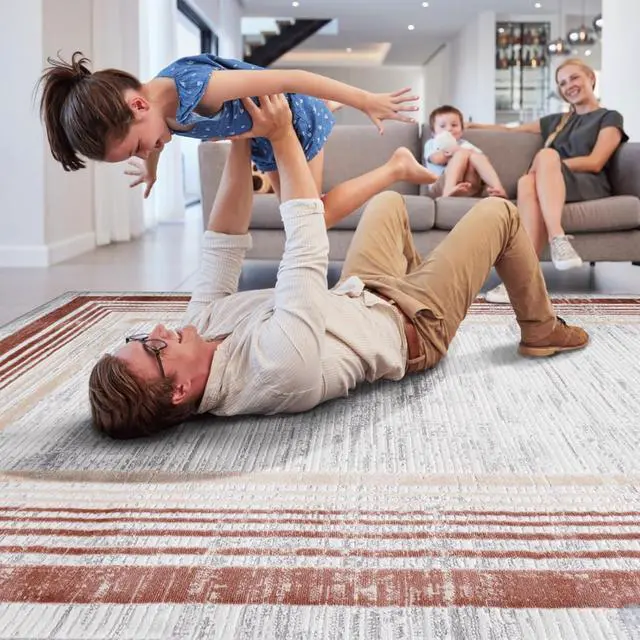 Alt view image 3 of 7 - Trendy Style Home Décor Collection Washable Non-Slip Area Rug for Living Room, Dining Room, Bedroom, Entryway, Nursery, Dorm Room, Study, Home Office, or Eat-in Kitchen (Brown 4)