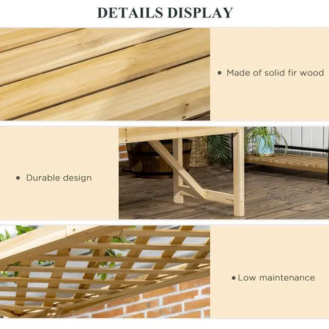 Alt view image 5 of 7 - Garden Arbor Arch with Bench for Garden, Backyard, Park, Lawn, Outdoor 3 Seat Wooden Bench with 2-in-1 Design and Two Trellises & Pergola Top for Growing Flowers, Plants