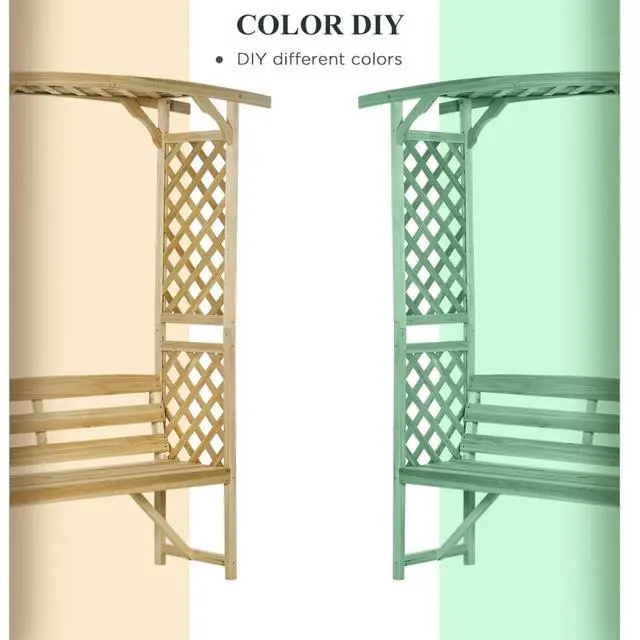 Alt view image 6 of 7 - Garden Arbor Arch with Bench for Garden, Backyard, Park, Lawn, Outdoor 3 Seat Wooden Bench with 2-in-1 Design and Two Trellises & Pergola Top for Growing Flowers, Plants
