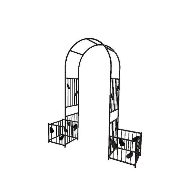 Alt view image 4 of 7 - Metal Garden Arch Trellis with Leaf Pattern and Iron Frame for Growing Flowers, Vegetables, Outdoor Elegant Arbour Archway with 8 Ground Stakes for Wedding, Party