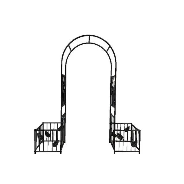 Alt view image 5 of 7 - Metal Garden Arch Trellis with Leaf Pattern and Iron Frame for Growing Flowers, Vegetables, Outdoor Elegant Arbour Archway with 8 Ground Stakes for Wedding, Party