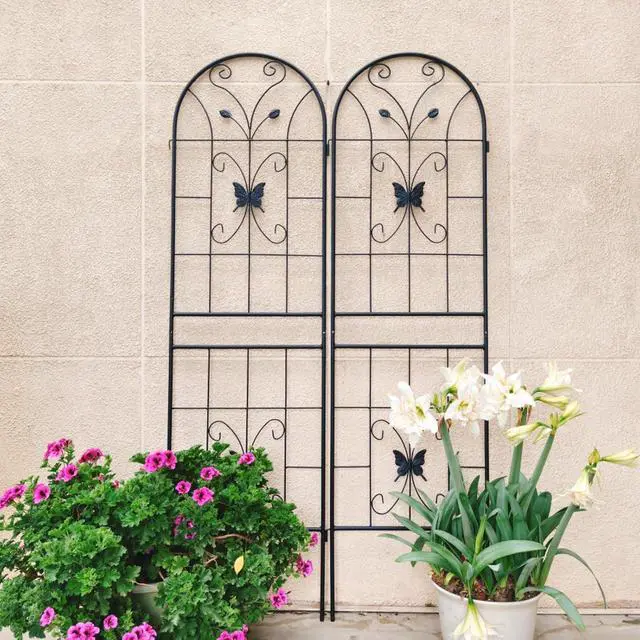Alt view image 2 of 7 - Metal Garden Trellis with Butterfly Deco and Durable Iron Frame for Growing Flowers, Plants, Outdoor Rustproof Trellis with Metal Galvanized Tube for Backyard, Lawn (4 Pack)