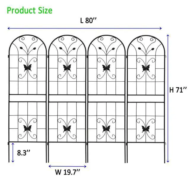 Alt view image 5 of 7 - Metal Garden Trellis with Butterfly Deco and Durable Iron Frame for Growing Flowers, Plants, Outdoor Rustproof Trellis with Metal Galvanized Tube for Backyard, Lawn (4 Pack)