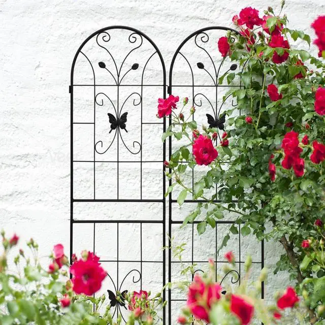 Alt view image 6 of 7 - Metal Garden Trellis with Butterfly Deco and Durable Iron Frame for Growing Flowers, Plants, Outdoor Rustproof Trellis with Metal Galvanized Tube for Backyard, Lawn (4 Pack)