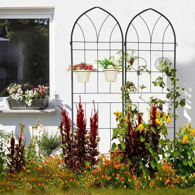 Main image of Metal Garden Trellis with Arched Top and Iron Frame for Growing Flowers, Vegetables, Outdoor Grid Panels Tall Fence Trellis with Metal Galvanized Tube for Backyard, Park (4 Pack)