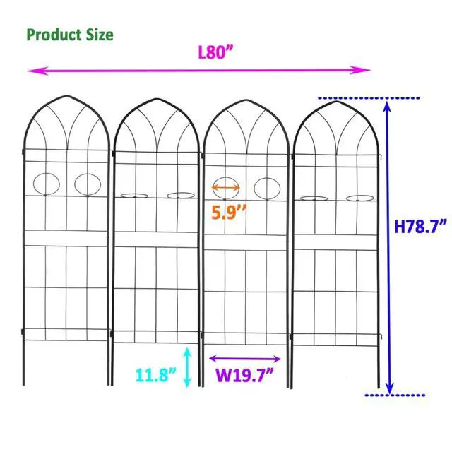 Alt view image 2 of 7 - Metal Garden Trellis with Arched Top and Iron Frame for Growing Flowers, Vegetables, Outdoor Grid Panels Tall Fence Trellis with Metal Galvanized Tube for Backyard, Park (4 Pack)