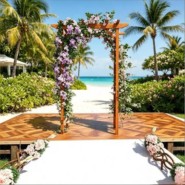 Alt view image 2 of 7 - Vintage Garden Arbor Arch Trellis with Pergola Style Arbor Top for Backyard, Lawn, Outdoor Archway with Fir Wood Frame and Stable Legs for Growing Flowers, Plants