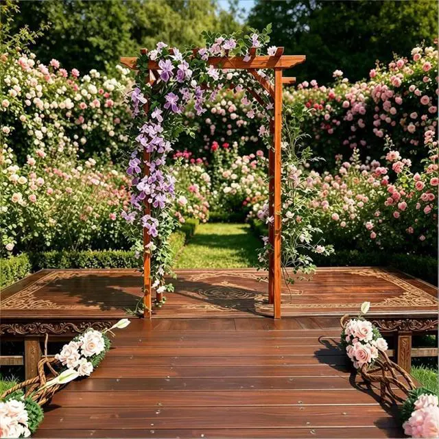 Alt view image 7 of 7 - Vintage Garden Arbor Arch Trellis with Pergola Style Arbor Top for Backyard, Lawn, Outdoor Archway with Fir Wood Frame and Stable Legs for Growing Flowers, Plants