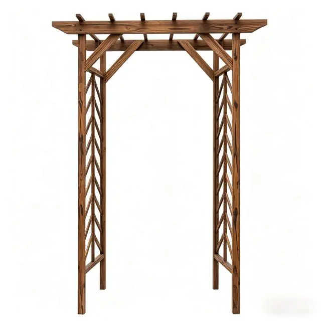 Alt view image 6 of 7 - Vintage Garden Arbor Arch Trellis with Pergola Style Arbor Top for Backyard, Lawn, Outdoor Archway with Fir Wood Frame and Stable Legs for Growing Flowers, Plants