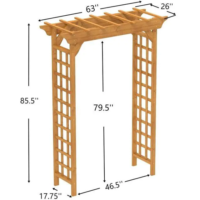 Alt view image 7 of 7 - Wooden Garden Arbor with Fir Wood Frame and Pergola-Style Top for Wedding, Party, Ceremony, Outdoor Archway Trellis with Ground Stakes for Backyard, Lawn, Park, Poolside (Light Brown)