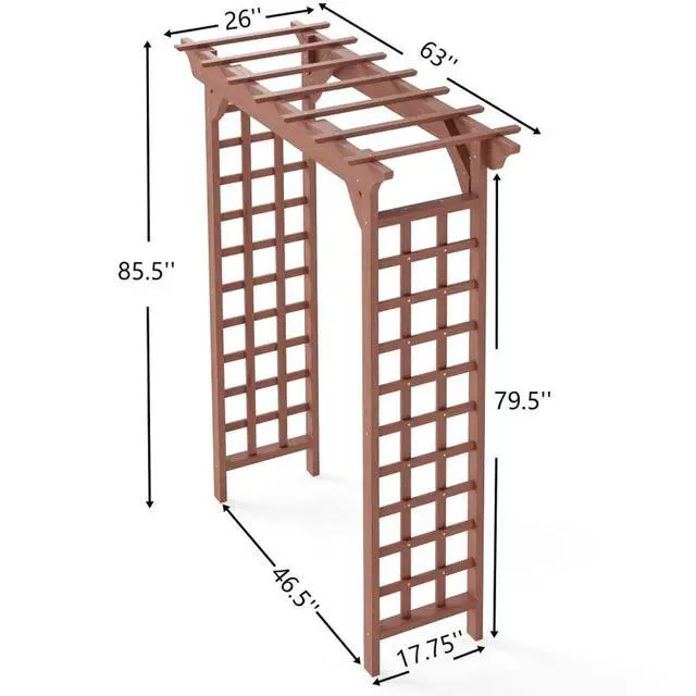 Alt view image 2 of 7 - Wooden Garden Arbor with Fir Wood Frame and Pergola-Style Top for Wedding, Party, Ceremony, Outdoor Archway Trellis with Ground Stakes for Backyard, Lawn, Park, Poolside (Brown)