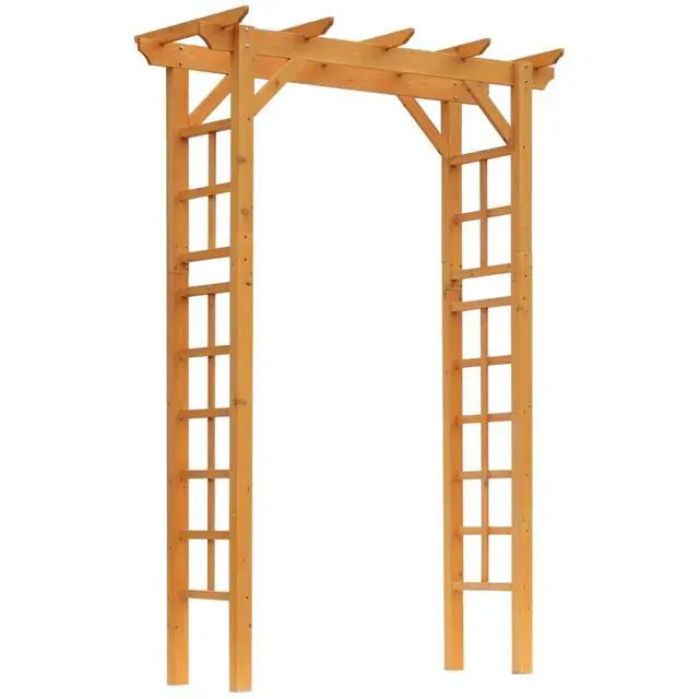 Alt view image 2 of 6 - Orange Wooden Garden Arbor with Fir Wood Frame for Wedding and Ceremony, Outdoor Elegant Garden Arch Trellis with Pergola Style for Growing Flowers, Plants, Vines